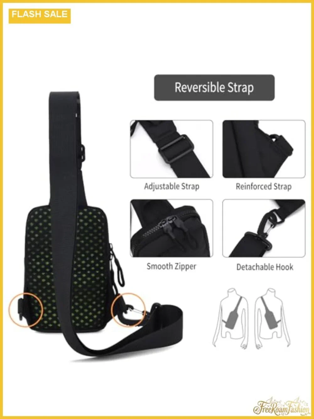 Nylon Mini Sling Bag Crossbody Adjustable Strap Lightweight Travel